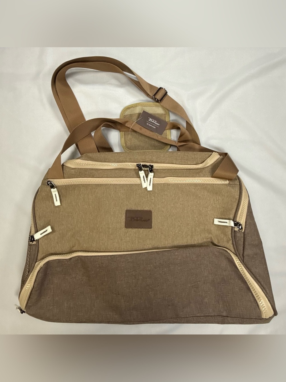 Bella Russo Two-Tone Brown & Tan Duffel Bag with Multiple Compartments
